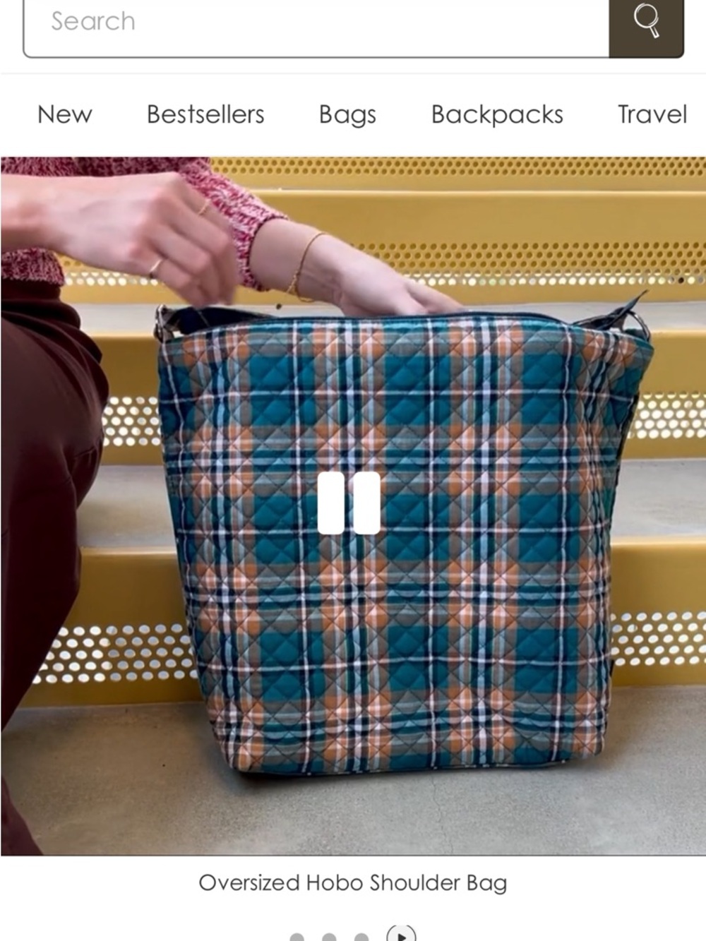 NWT Vera Bradley Oversized Hobo Shoulder Bag in Cotton in Orchard Plaid - Picture 5 of 5